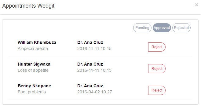 Appointments widget - Approved appointments